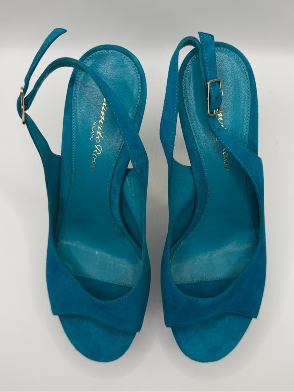 Gianvito Rossi | Teal Suede Platform Slingback | 37 - Picture 6 of 13